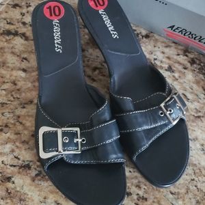 New Aerosoles Leather Slides Size 10 Navy Blue